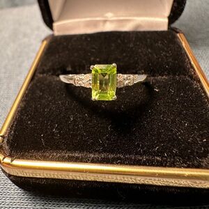 Emerald Cut Peridot with Diamond Accent Ring